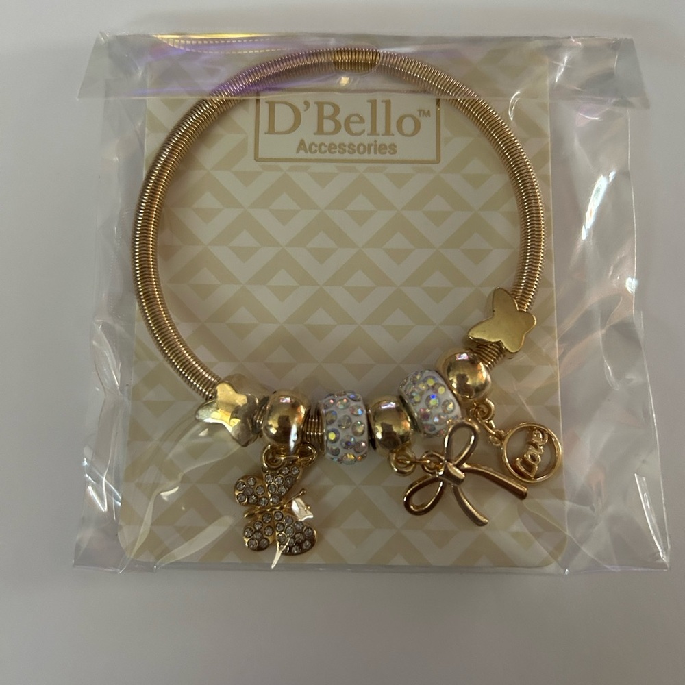 Gold Charm Bracelet with Crystal Accents